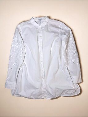 Escada Sport White Eyelet Embroidered Sleeve Shirt poplin blouse| Size 42